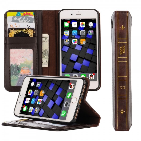 BookBook для iPhone 8 Plus / 7 Plus кожаный ретро чехол книжка с разъемами для карточек