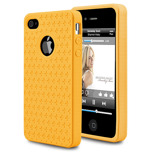 Гелевый чехол накладка для iPhone 4 / 4S Small Cross Pattern "кресты" с заглушкой (желтый)