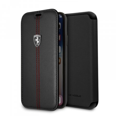 Кожаный чехол книжка Ferrari для iPhone X/XS Heritage W Booktype Leather, Black (FEHDEFLBKPXBK)