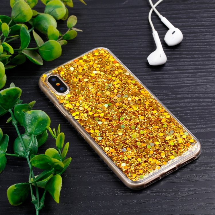 Гелевый чехол с блестками для iPhone X / XS Glitter Powder (Gold)