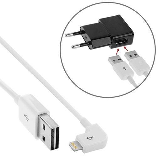 USB кабель с угловым разъемом 8 pin для iPhone / iPad, 2 метра (White)