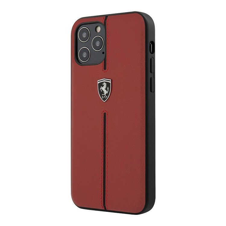 Чехол-накладка Ferrari для iPhone 12/12 Pro (6.1) Off-Track Genuine Leather/Nylon Stripe Hard Red (FEOMSHCP12MRE)