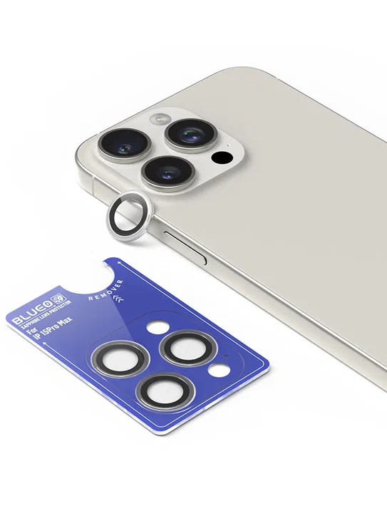 Защитное стекло для камеры iPhone 15 Pro Max BlueO Camera Lens SAPPHIRE metal armored 3 шт. Silver
