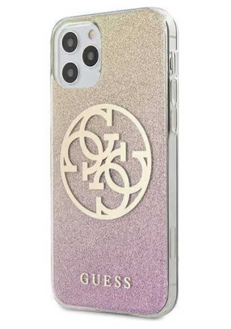 Чехол-накладка для iPhone 12 Pro Max (6.7) Guess 4G Circle Logo Glitter Hard PC/TPU, Gradient Gold/Pink (GUHCP12LPCUGLPGG)