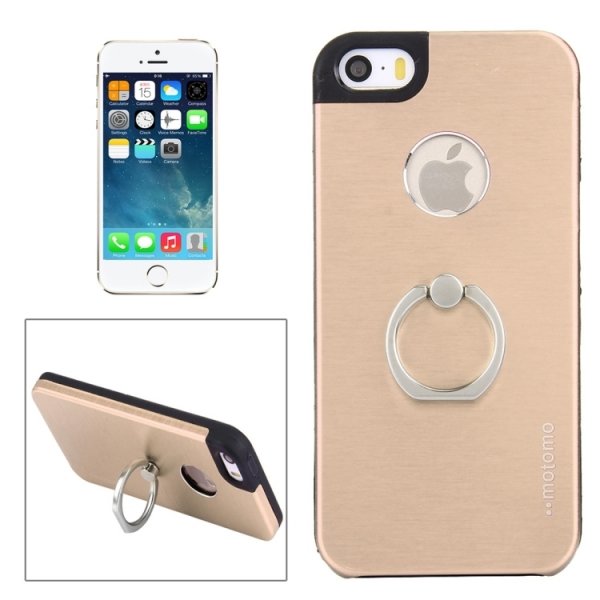 Защитный чехол для iPhone 5/5S/SE с кольцом Motomo Ring комбинированный Metal + TPU (Gold)