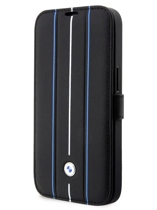 Кожаный чехол-книжка для iPhone 14 Pro Max BMW Signature Hot stamp lines Black (BMBKP14X22RVSK)