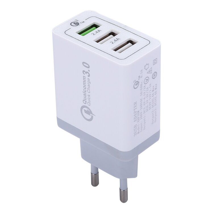 Сетевой адаптер с 3 USB портами (3A + 2.4A + 2.4A) Quick Charger QC 3.0 зарядка для смартфонов и планшетов