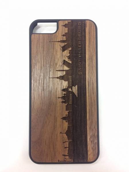 Деревянный чехол JustWood для iPhone 5 / 5S / SE (светлое дерево), с видами Санкт-Петербурга