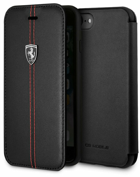 Кожаный чехол книжка Ferrari для iPhone 7 / 8 Heritage W Booktype Black, FEHDEFLBKI8BK