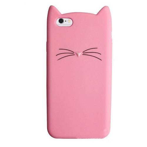 3D чехол с ушками для iPhone 7 / 8 / SE 2020 котенок с усами (Pink)