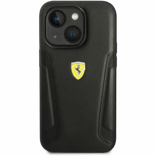 Кожаный чехол для iPhone 14 Ferrari Stamped sides Hard MagSafe Black (FEHMP14SRBUK)