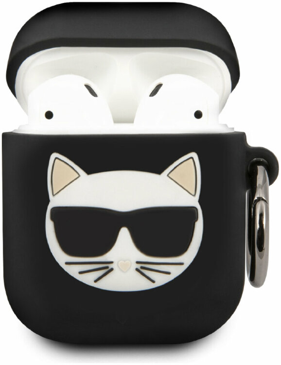 Силиконовый чехол Karl Lagerfeld Choupette Silicone Case с кольцом для Airpods, Black (KLACA2SILCHBK)