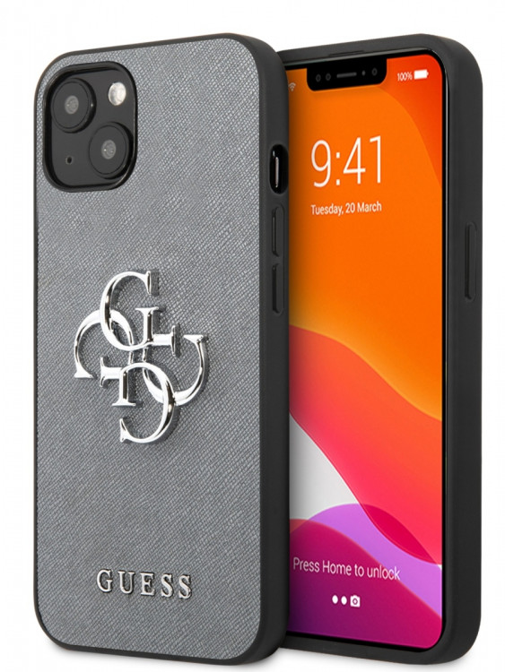 Чехол для iPhone 13 mini Guess PU Saffiano 4G Big metal logo Hard Grey (GUHCP13SSA4GSGR)
