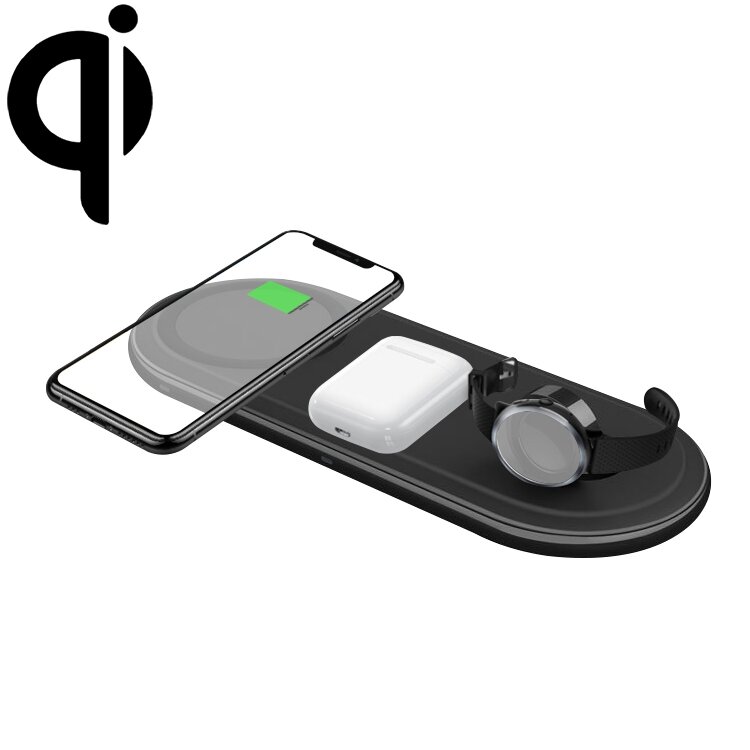 Беспроводное зарядное устройство OJD-56 3 in 1 10W Quick Charger для зарядки смартфонов, часов и наушников (Black)