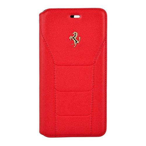 Кожаный чехол книжка Ferrari для iPhone 7 Plus / 7+ / 8 Plus / 8+ 488 (Gold) Booktype Leather Red, FESEGFLBKP7LRE