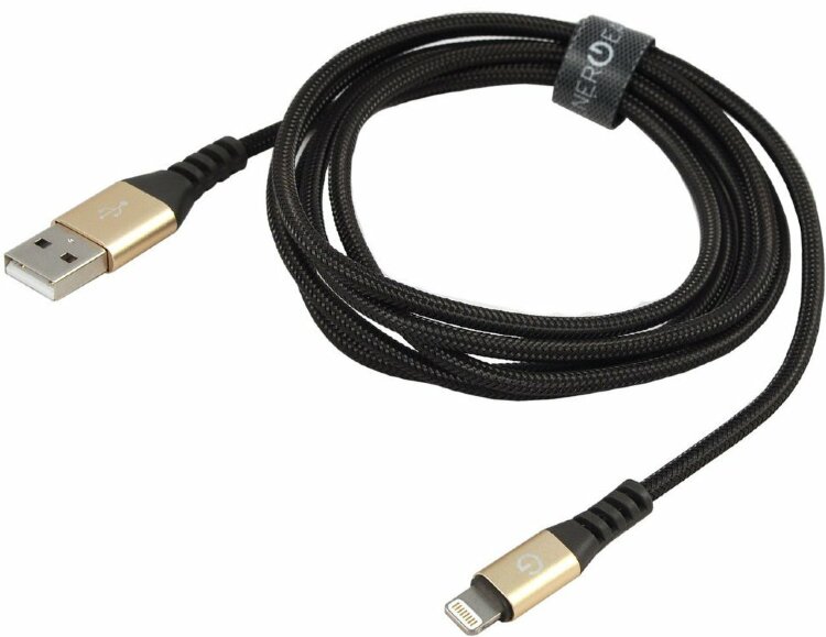 USB кабель EnergEA Alutough Kevlar для iPhone/iPad 8 pin Lightning MFI, Gold 1.2 метра (CBL-AT-GLD150)