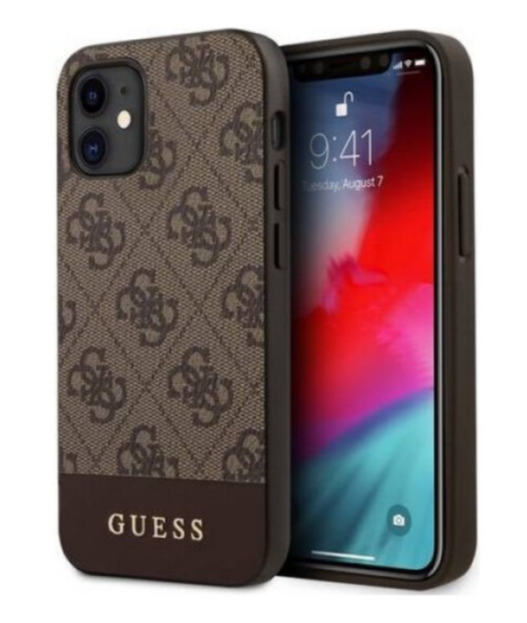 Чехол-накладка для iPhone 12 mini (5.4) Guess PU 4G Stripe Metal logo Hard, Brown (GUHCP12SG4GLBR)