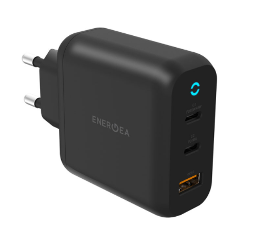 Сетевое зарядное устройство EnergEA Ampcharge Gan65, 2 USB-C PD65W+18W +USB-A PPS/QC3.0 total 65W, Black (AC-GAN65EU-BLK)