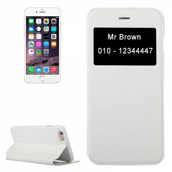 Кожаный чехол книжка для iPhone 6/6S с окошком на дисплее и подставкой (белый)