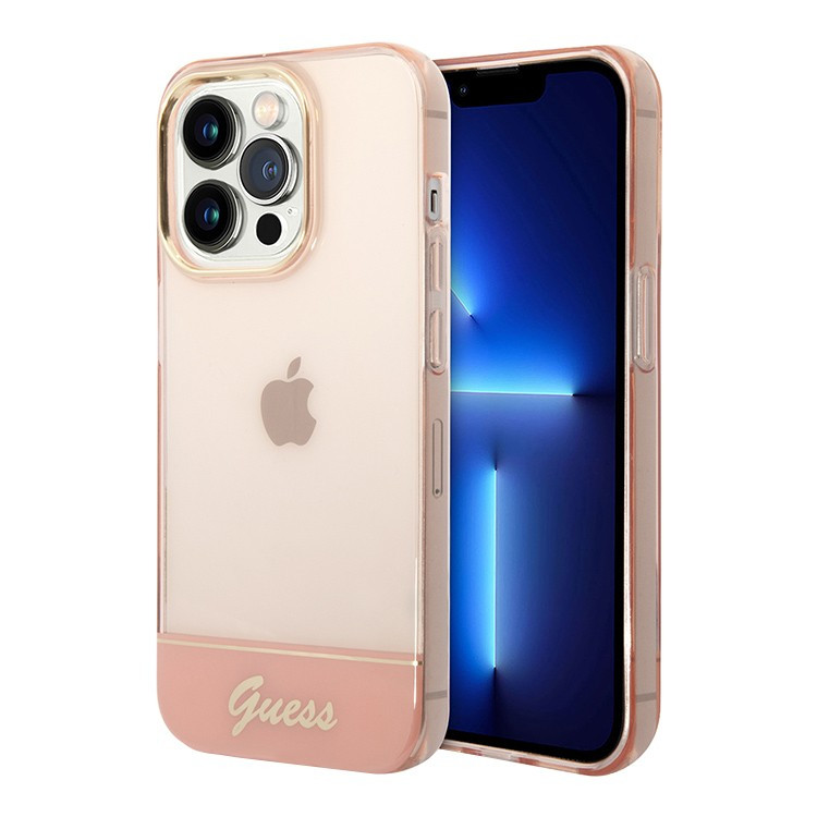 Чехол для iPhone 14 Pro Guess PC/TPU Translucent w Electoplated camera Hard Pink (GUHCP14LHGCOP)