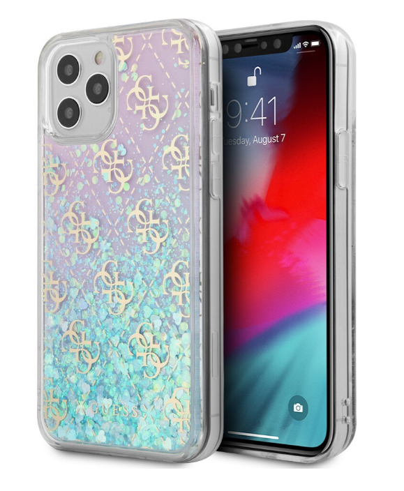 Чехол-накладка для iPhone 12 / 12 Pro (6.1) Guess Liquid Glitter 4G Hard, Iridescent Pink (GUHCP12MLG4GGBLPI)