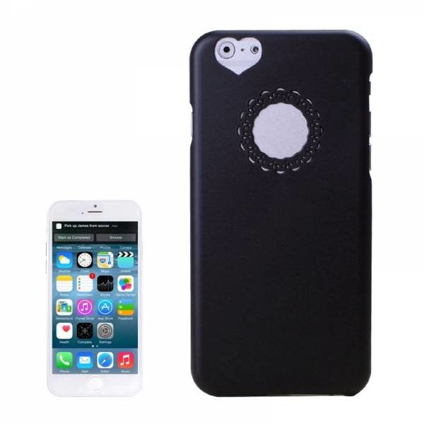 Накладка 0,7мм для iPhone 6 с кружевным отверстием под логотип и сердечком под камеру (черный)