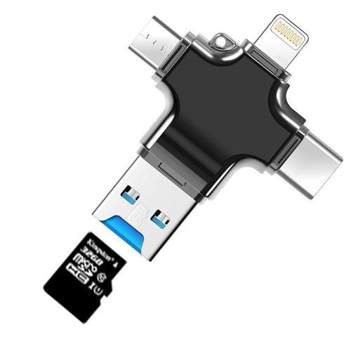 Адаптер переходник POFAN 4 в 1 USB Type-C / USB 3.0 / Micro USB / 8 Pin / TF Card Reader для обмена данными между смартфонами, планшетами и компьютером