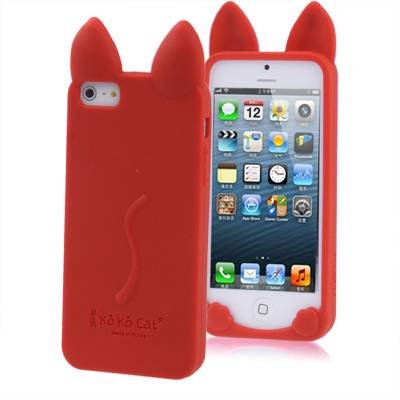 Силиконовый 3D чехол с ушками для iPhone SE / 5S / 5 - KOKO (красный)