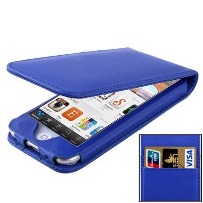Кожаный чехол с флипом для iPod Touch 5 / 6 / 7 c разъемами для карточек (светло-голубой)