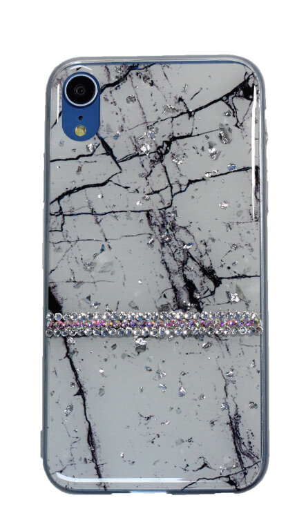 Мраморный чехол для iPhone XR со стразами (White)