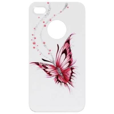 Чехол накладка iCover для iPhone 4/4S Hand Printing Happy Butterfly White (IP4-HP-HB/W) розовая бабочка на белом фоне