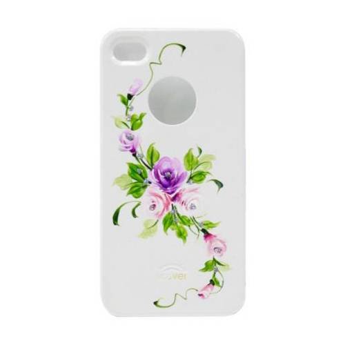 Чехол накладка iCover для iPhone 4/4S Hand Printing Vintage Rose White/Purple (IP4-HP/W-VR/PP) сиреневые цветы со стебельком на белом фоне