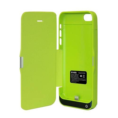 Чехол-аккумулятор с флипом EXEQ для iPhone SE / 5S / 5 /5C, 2300 мАч, зелёный (iF03)