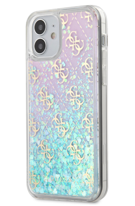 Чехол-накладка для iPhone 12 mini (5.4) Guess Liquid Glitter 4G Hard, Iridescent Pink (GUHCP12SLG4GGBLPI)