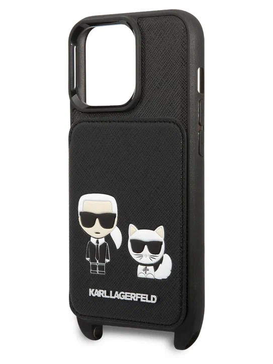 Чехол для iPhone 13 Pro Lagerfeld Crossbody cardslot PU Karl & Choupette embossed Hard Black (KLHCP13LSAKCHSK)