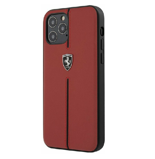 Чехол-накладка Ferrari для iPhone 12 Pro Max (6.7) Off-Track Genuine Leather/Nylon Stripe Hard Red (FEOMSHCP12LRE)