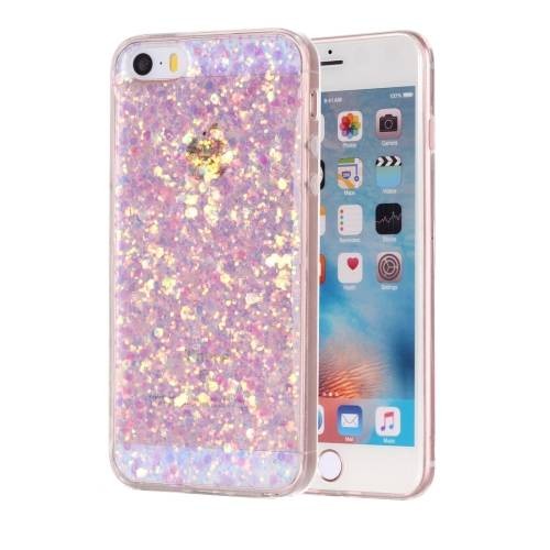 Мерцающий гелевый чехол с блестками для iPhone SE / 5 / 5S Glitter Powder (Pink)