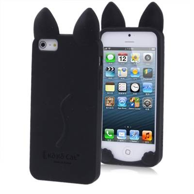 Силиконовый 3D чехол с ушками для iPhone SE / 5S / 5 - KOKO (черный)