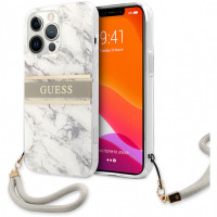 Чехол для iPhone 13 Pro Max Guess PC/TPU Marble Hard + Nylon hand cord Grey (GUHCP13XKMABGR)