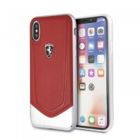 Кожаный чехол Ferrari для iPhone X/XS Heritage V Hard Leather/aluminium stripe, Red (FEHTOHCPXRE)
