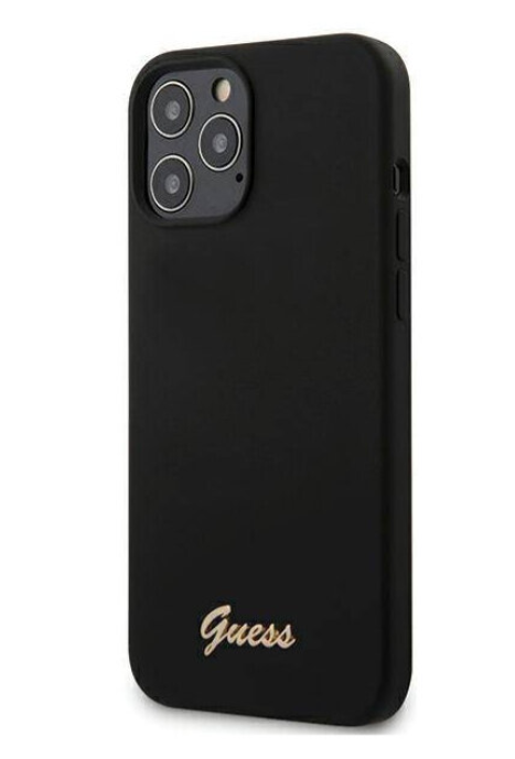 Силиконовый чехол-накладка для iPhone 12 Pro Max (6.7) Guess Liquid silicone Gold metal logo Hard, Black (GUHCP12LLSLMGBK)