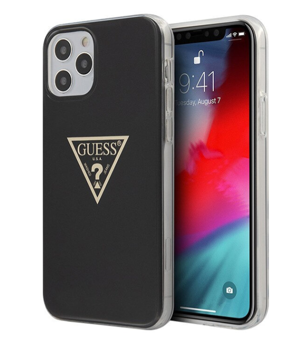 Чехол-накладка для iPhone 12 / 12 Pro (6.1) Guess Metallc effect Triangle logo Hard PC/TPU, Black (GUHCP12MPCUMPTBK)