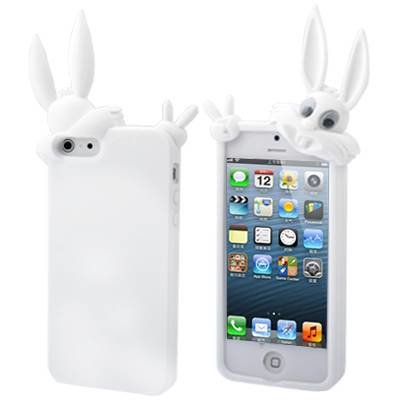 Силиконовый 3D чехол Bunny в форме кролика для iPhone 5 / 5S (белый)