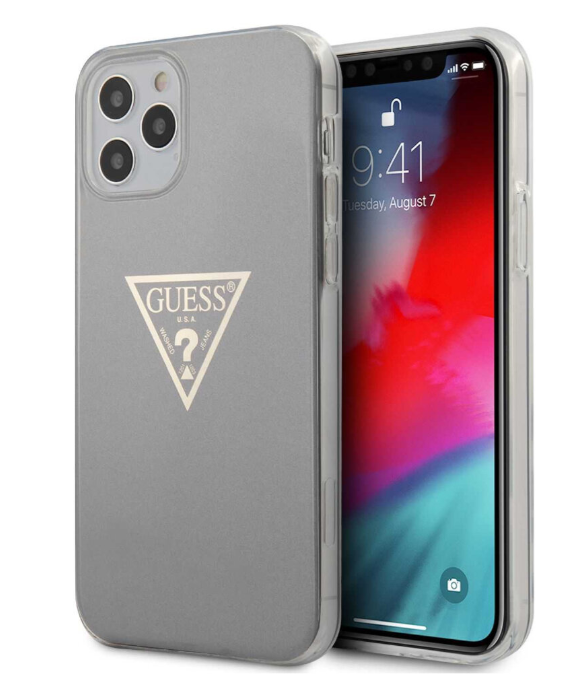 Чехол-накладка для iPhone 12 / 12 Pro (6.1) Guess Metallc effect Triangle logo Hard PC/TPU, Grey (GUHCP12MPCUMPTGR)