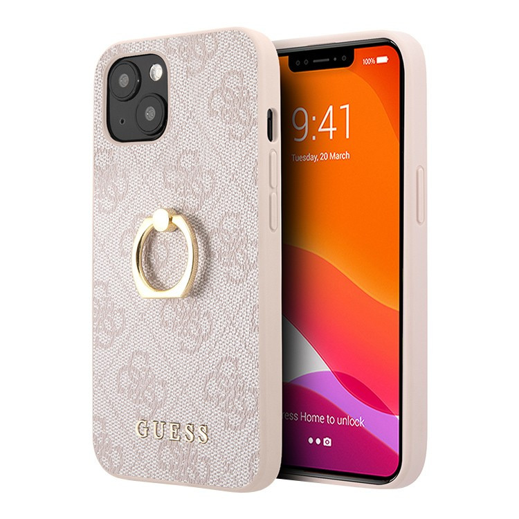 Чехол для iPhone 14 Guess PU 4G + Ring Hard Pink (GUHCP14S4GMRPI)