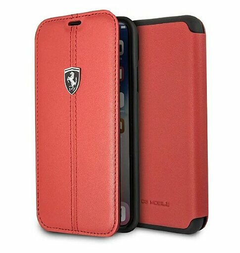 Кожаный чехол книжка Ferrari для iPhone X/XS Heritage W Booktype Leather, Red (FEHDEFLBKPXRE)