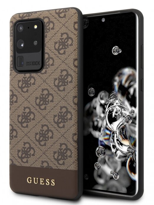 Чехол-накладка для Galaxy S20 Ultra Guess 4G PU Stripe Metal Logo Hard Brown (GUHCS69G4GLBR)