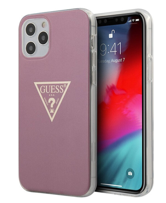 Чехол-накладка для iPhone 12 / 12 Pro (6.1) Guess Metallc effect Triangle logo Hard PC/TPU, Pink (GUHCP12MPCUMPTPI)