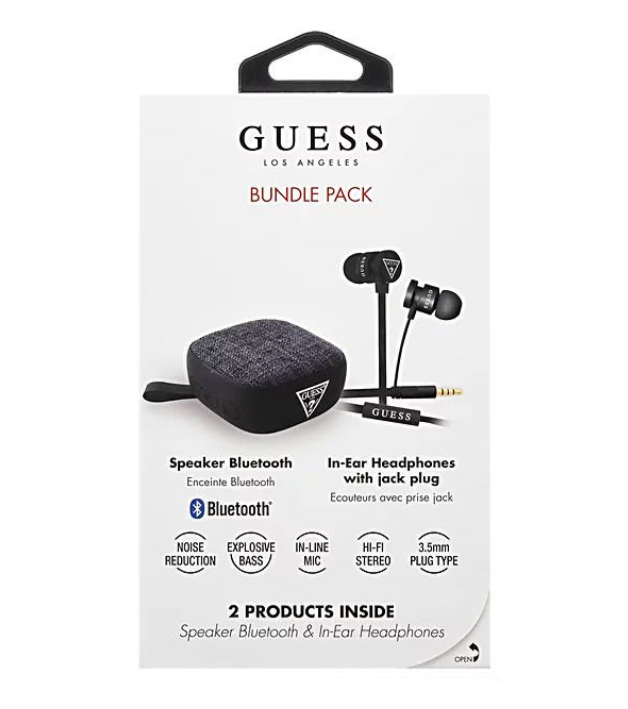 Наушники Guess Bundle In-Ear + Bluetooth колонка, Black (GUBPERSPBK)