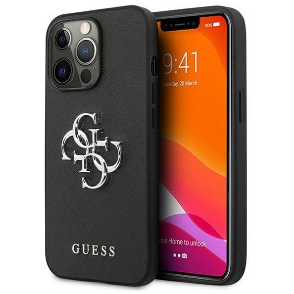 Чехол для iPhone 13 Guess PU Saffiano 4G Big metal logo Hard Black (GUHCP13MSA4GSBK)